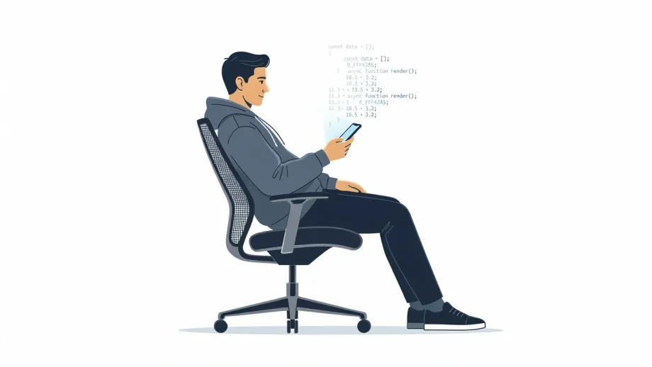 Illustration of someone relaxed in a chair, checking something on their phone